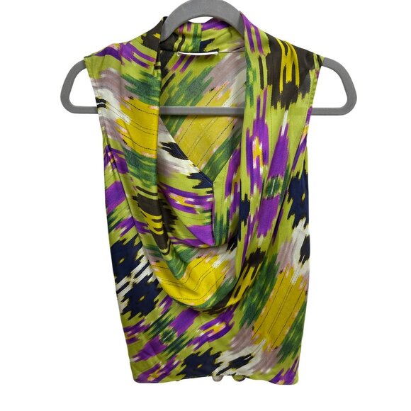 Josie Natori Blouse Top Women's Size XS 100% Silk Cowl Sleeveless Multicolor - Picture 1 of 7